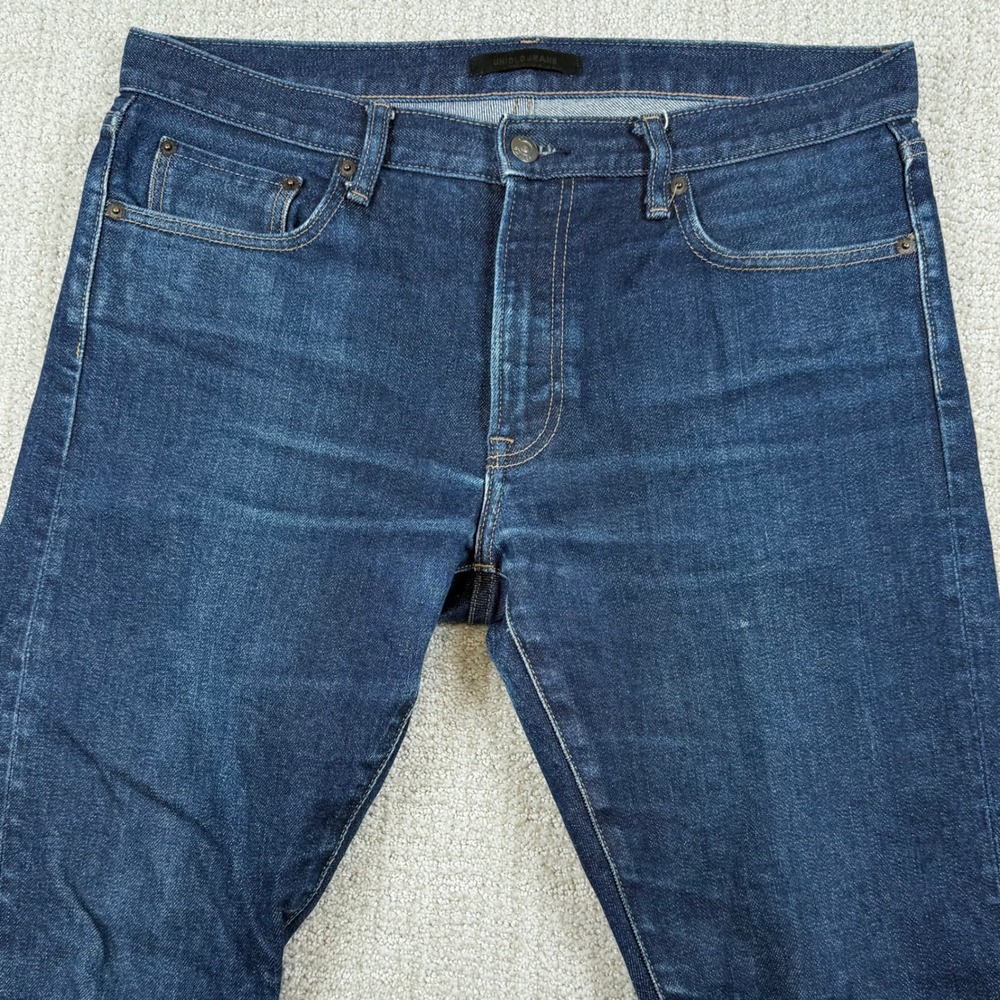 Uniqlo Mens 34x32 Selvedge Denim Slim Straight Stretch Blue Jeans - Picture 4 of 12